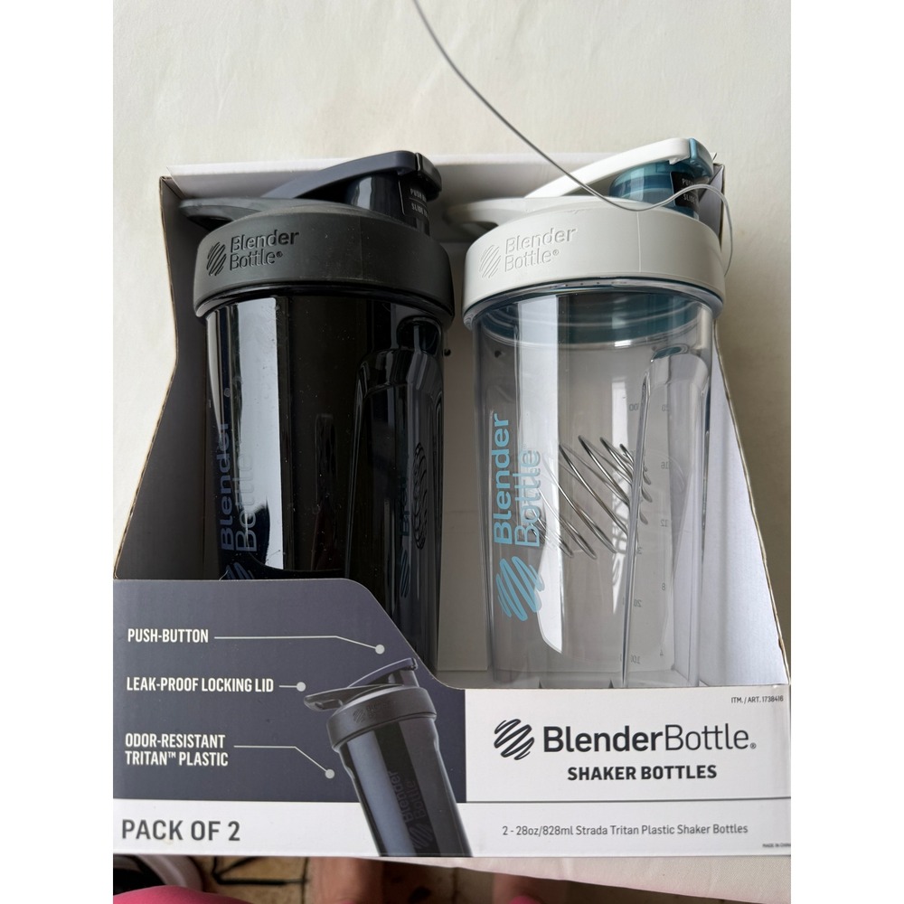 BlenderBottle Strada Shaker Bottles 2-Pack 28oz Black‎ Clear Tritan Plastic New